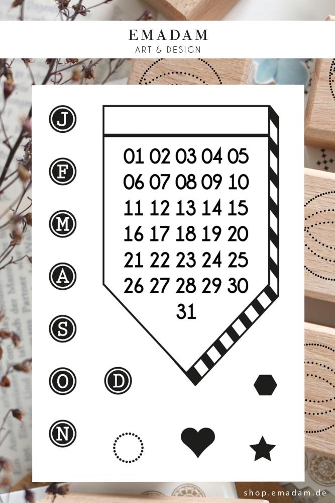 clear stamp set perpetual calendar as a banner. useable for planner and journals as a calendar for every day or as a habit tracker. also fun on invitations