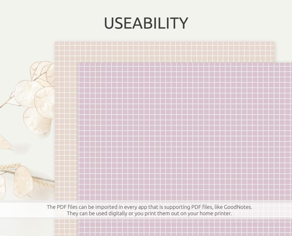 Digitales Papier Set - Kariertes Papier in 15 Pastellfarben auf A4, A5, Letter, Half Letter