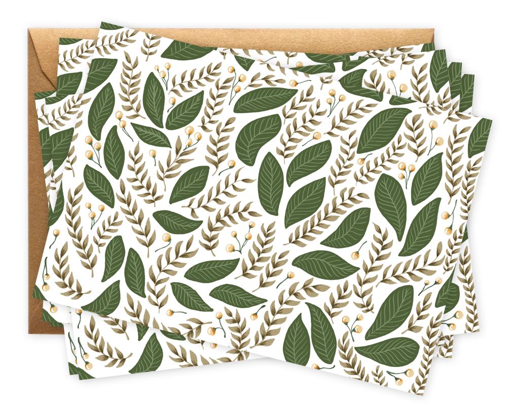 Greeting cards, leaves with yellow berries, set of 8, with envelopes