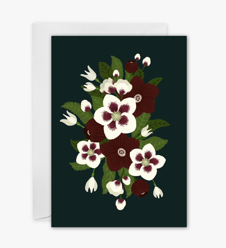 Greeting cards, hellebores bouquet, set of 8 with envelopes