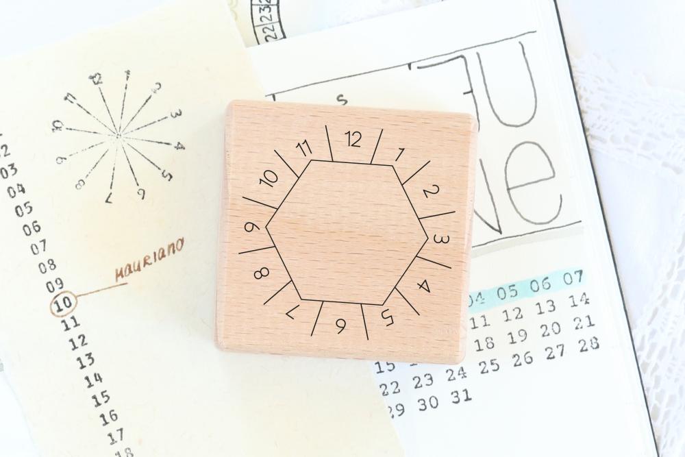 Rubber stamp - Calendar and clock, Hexagon 12