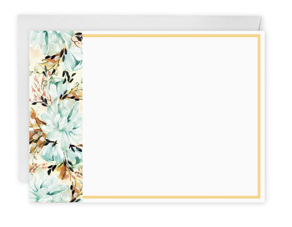 Flat cards, blue peonies, set of 10, with envelopes