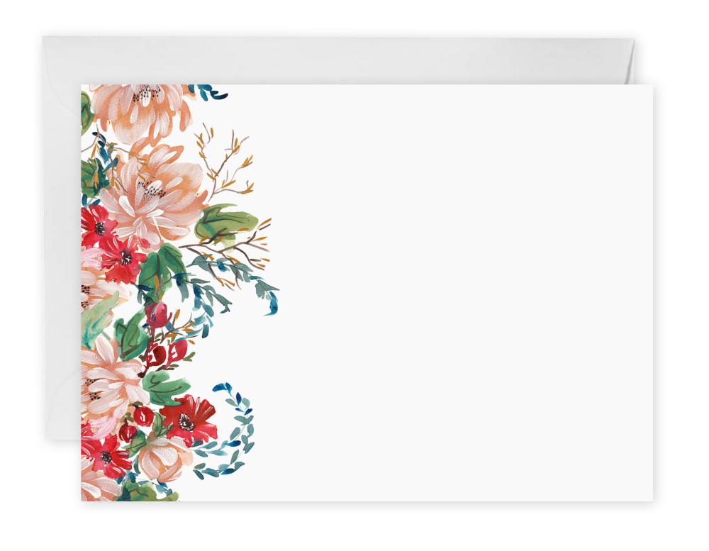 Flat cards, summer floral, set of 10, with envelopes