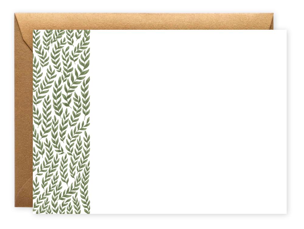 Flat greeting cards, willow leaves, set of 10, with envelopes