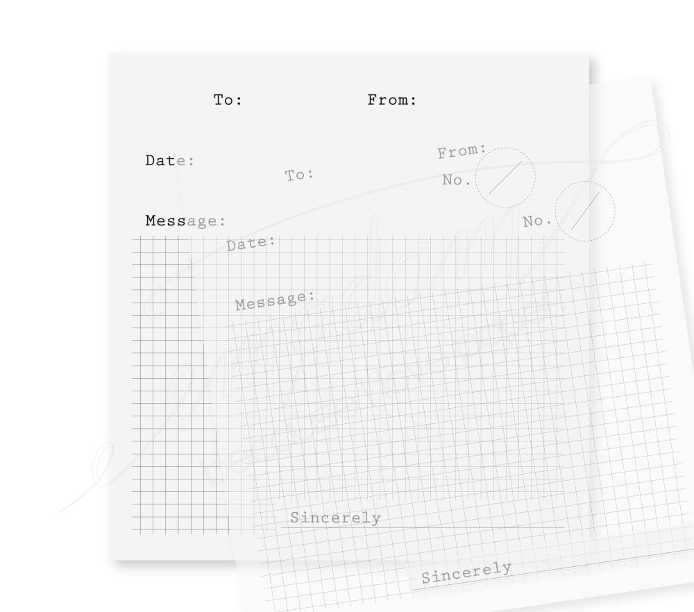 Note sheets - To-From-Message, black, grid on transparent paper ...