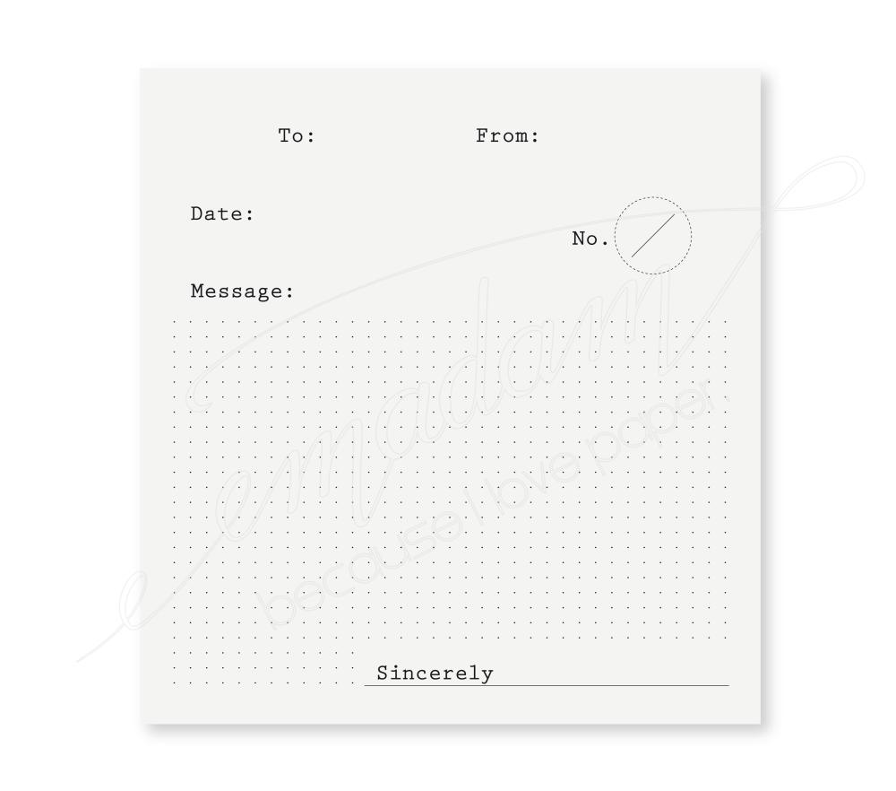 Note sheets - To-From-Message, black, dot grid on transparent paper