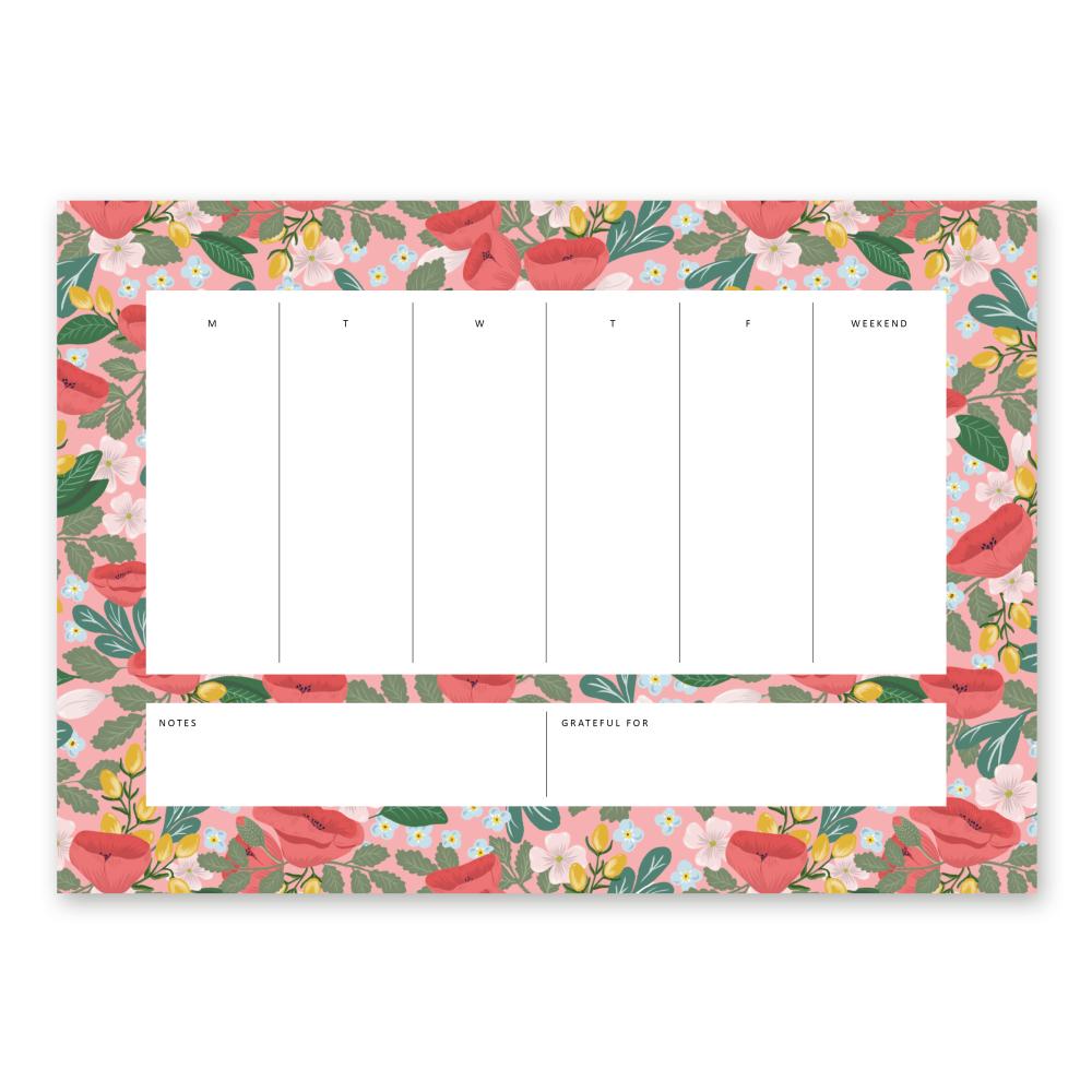 Notizblock - Wochenplaner mit To Do Liste, A4, Poppy Love, Red/Pink