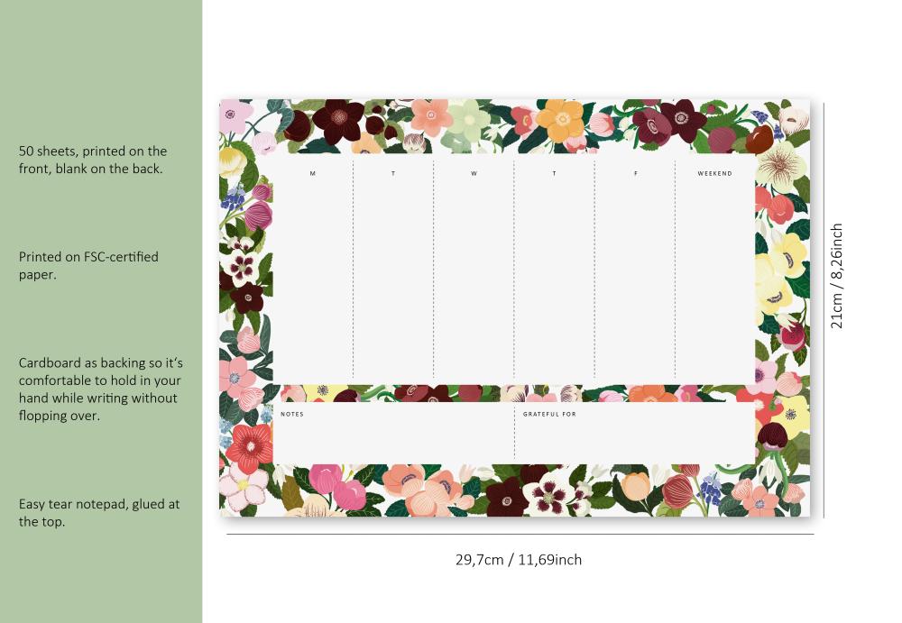 Notizblock - Wochenplaner, A4 , Hellebores