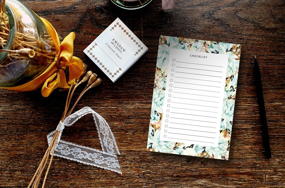 Notepad A6 Checklist, To do List, Blue Peonies