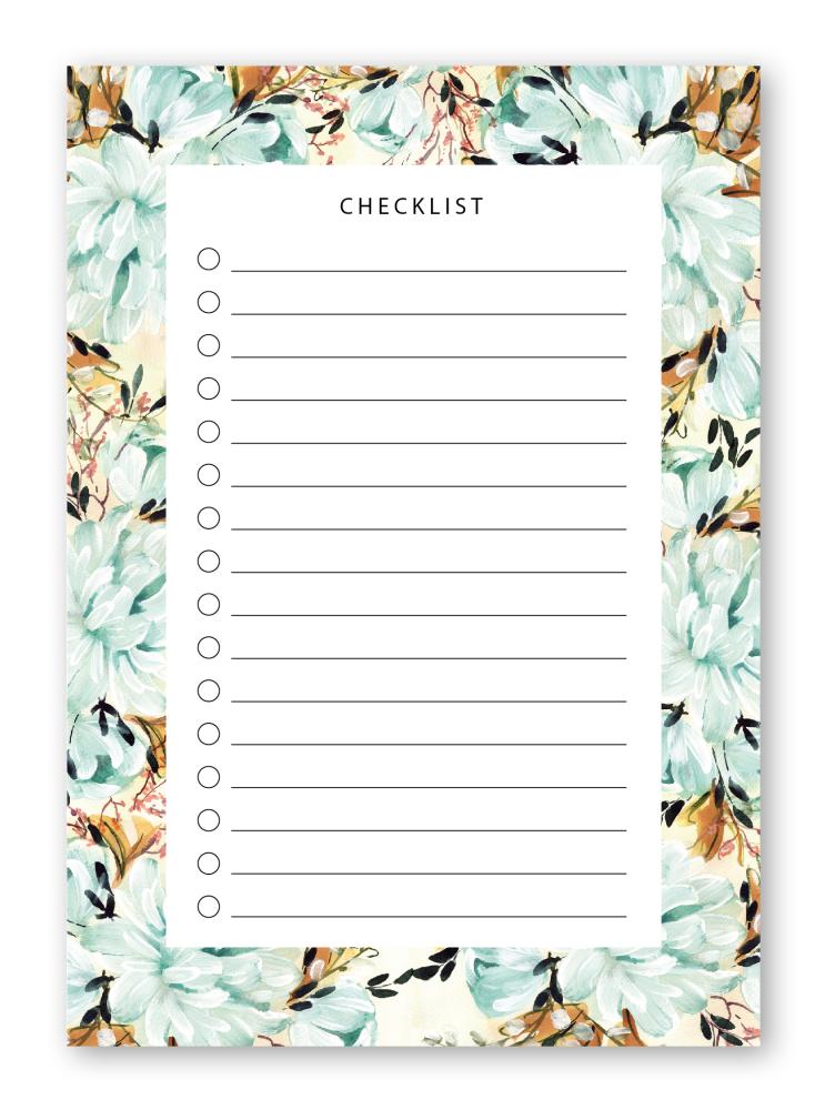 Notizblock A6 Checkliste, To do Liste, Blue Peonies