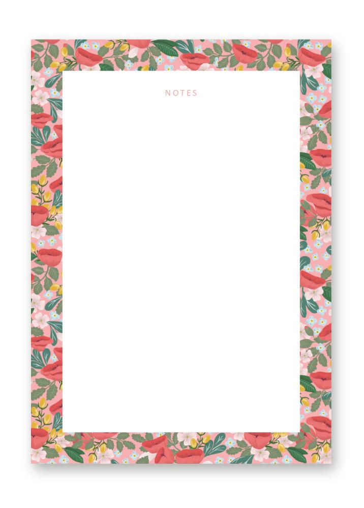 Notepad A6, Memo Pad, Poppy Love Pink/Rosé