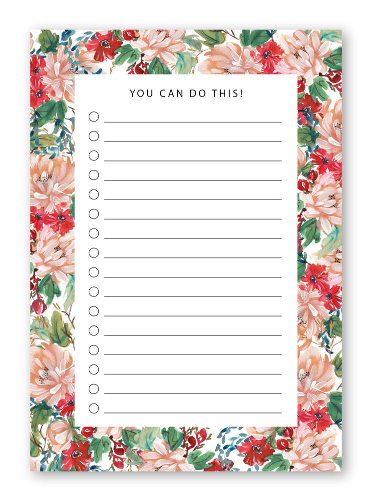 Notizblock A6 Checkliste, To do Liste, Summer floral