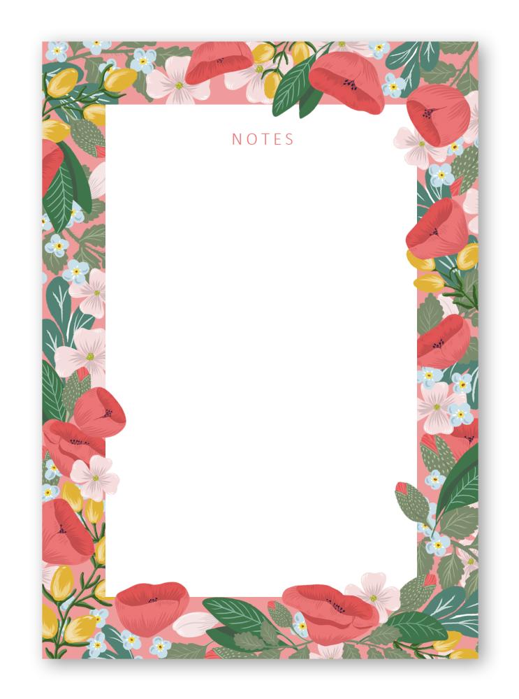 Notepad A6, Memo Pad, Poppy Love Light Pink