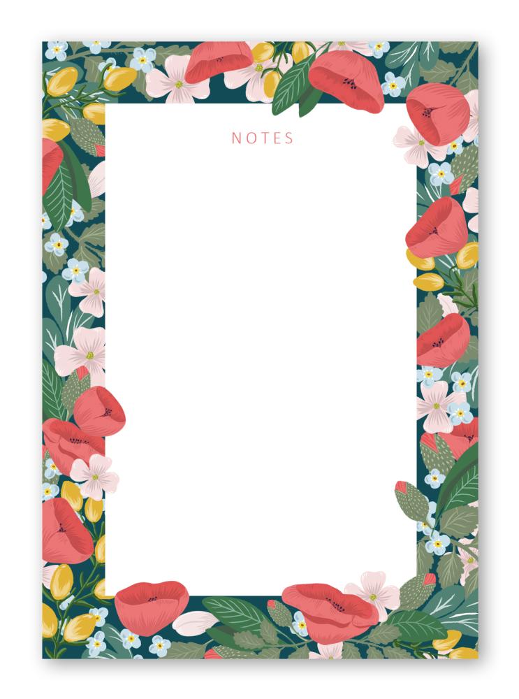 Notepad A6, Memo Pad, Poppy Love