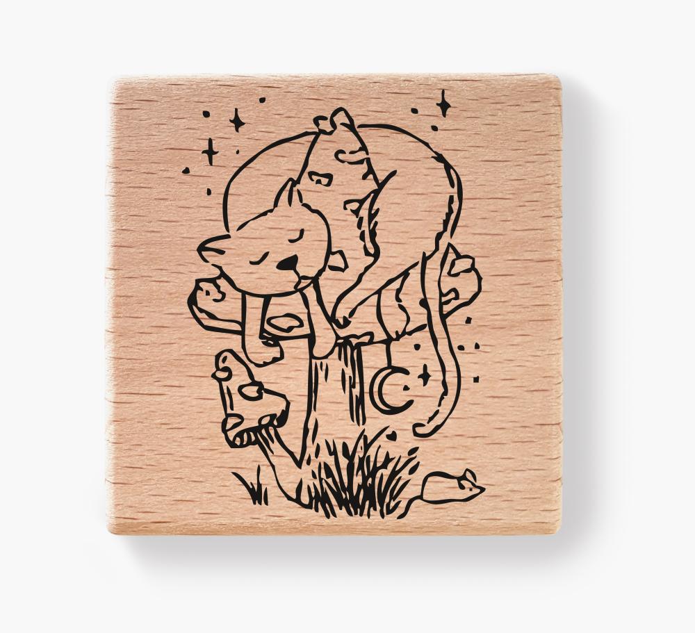 Stempel - Schlafende Katze auf Pilz