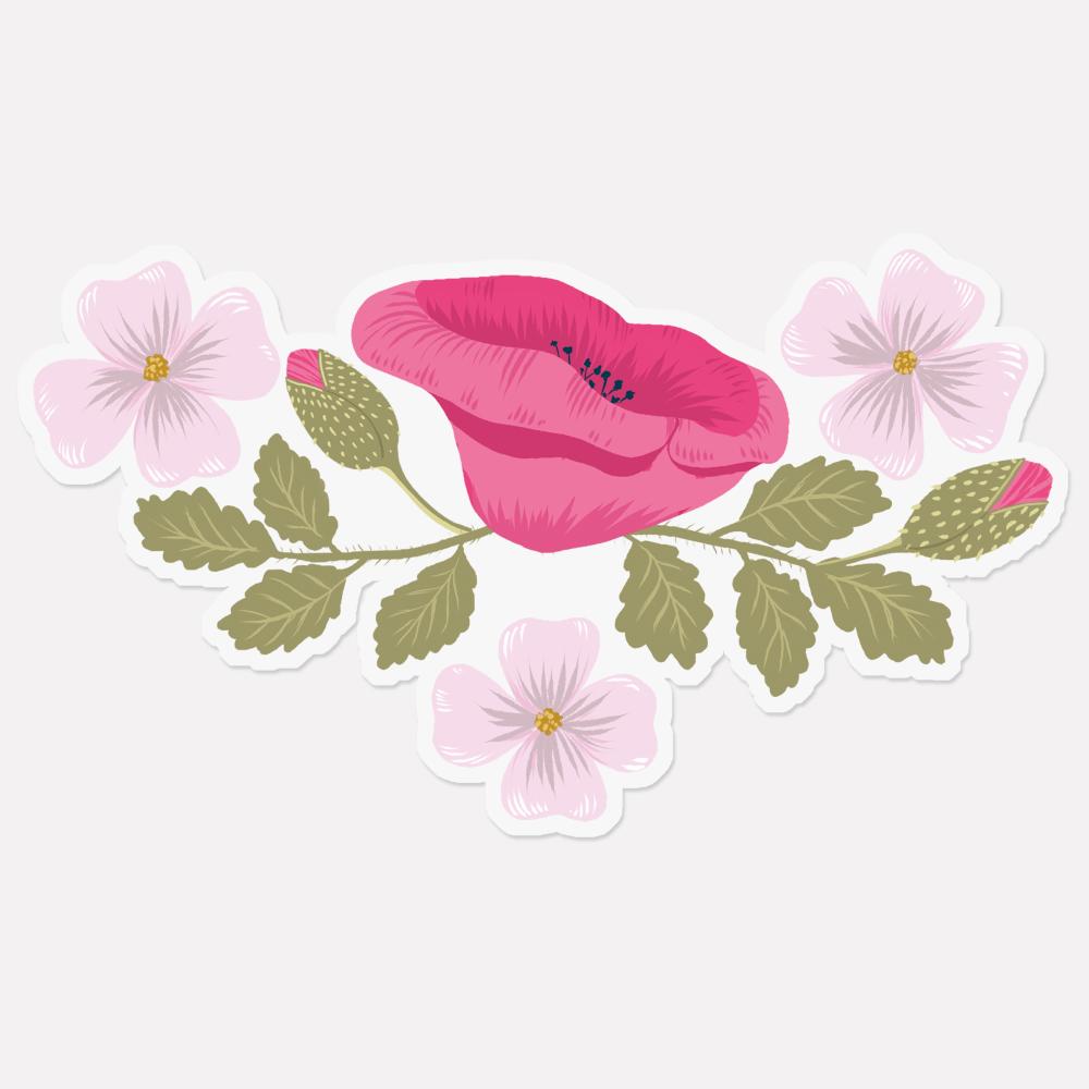 Sticker transparent Blumenstrauß Mohnblüte Pink