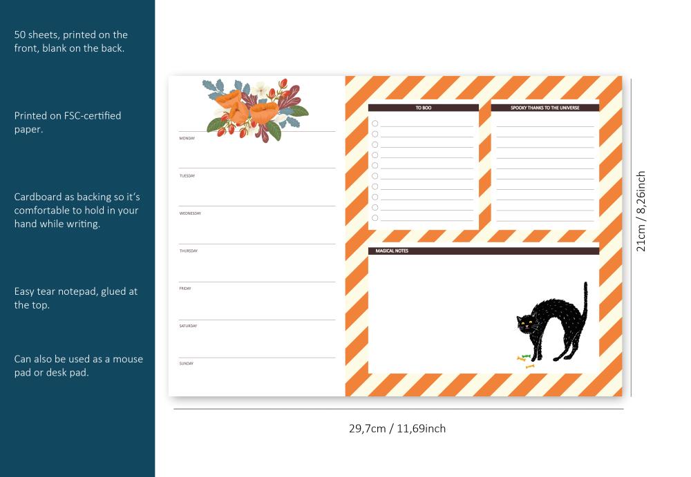 Notepad - Weekly planner with to do list, Halloween Cat