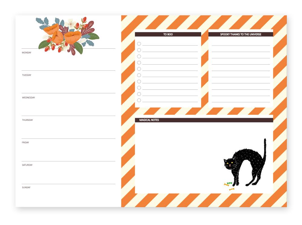 Notepad - Weekly planner with to do list, Halloween Cat